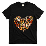 Cute Dog Cat Paw Print Pumpkin Autumn Leaf Fall Thanksgiving T-Shirt - Black