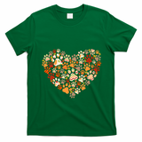 Cute Dog Cat Paw Print Pumpkin Autumn Leaf Fall Thanksgiving T-Shirt - Irish Green