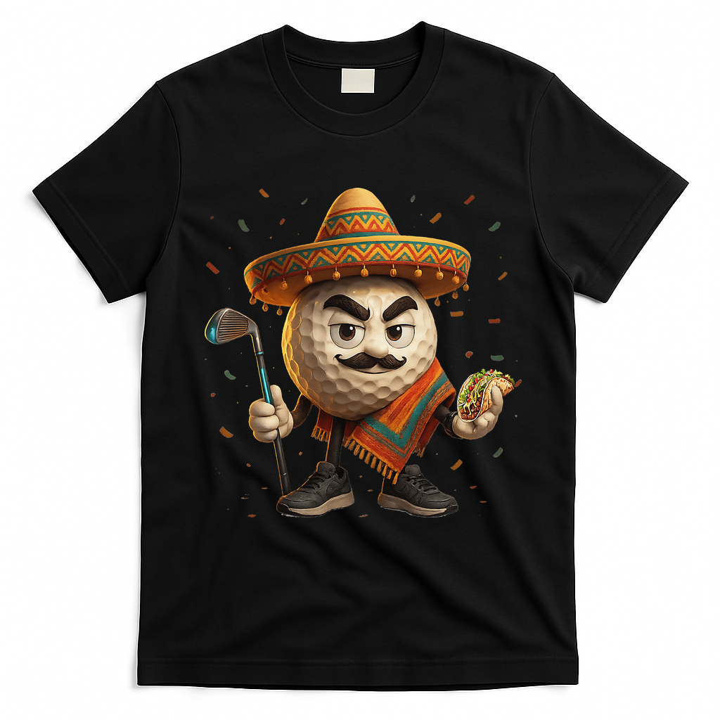 Cinco De Mayo Golf Ball With Sombrero Margarita Golf Lover T-Shirt - Black