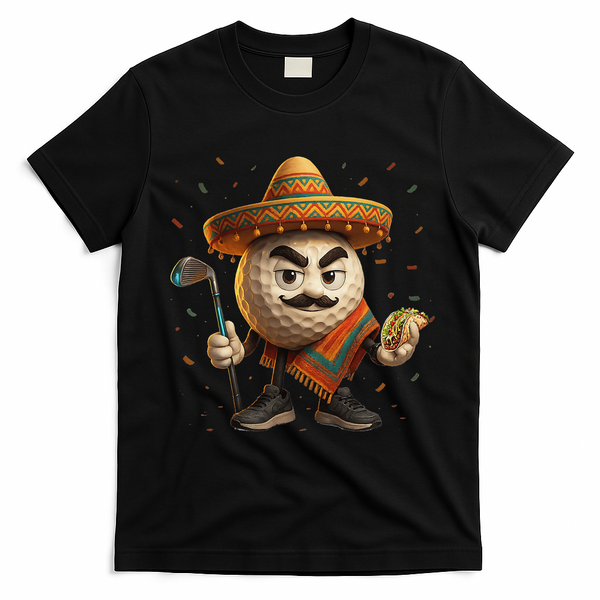 Cinco De Mayo Golf Ball With Sombrero Margarita Golf Lover T-Shirt - Black