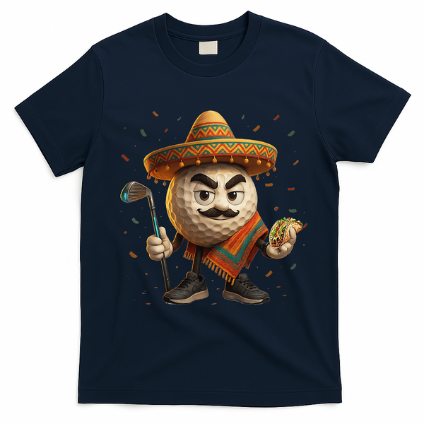 Cinco De Mayo Golf Ball With Sombrero Margarita Golf Lover T-Shirt - Navy Blue