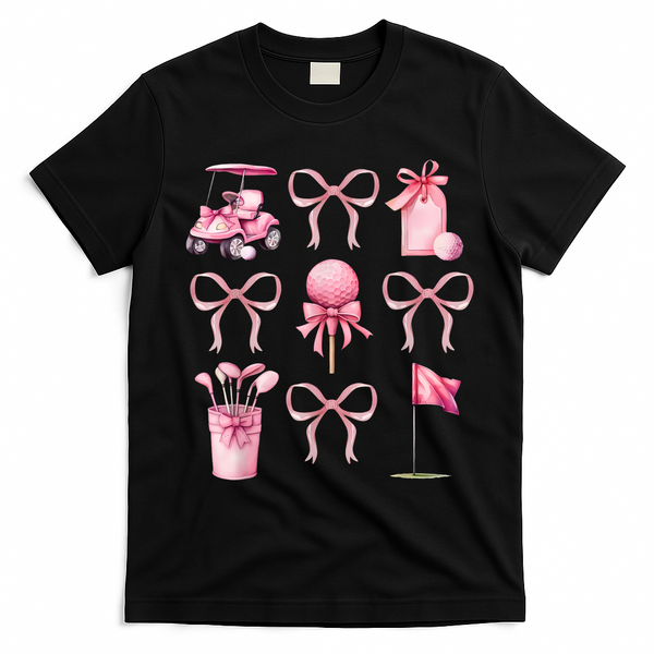 Coquette Golf Bows Preppy Cute Golfer  T-Shirt - Black