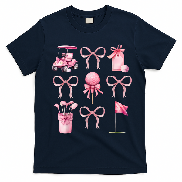 Coquette Golf Bows Preppy Cute Golfer  T-Shirt - Navy Blue