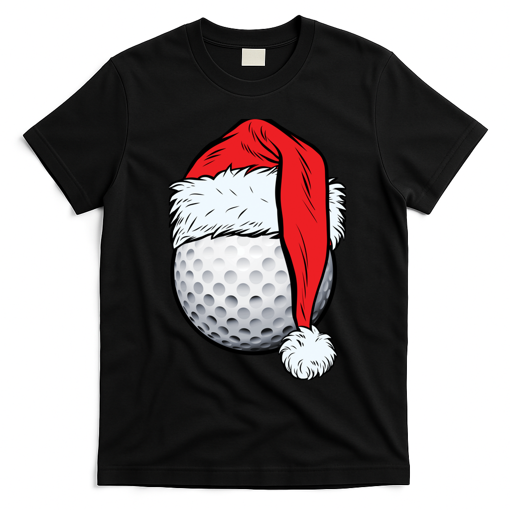 Christmas Golf Ball Santa Hat Funny Sport Xmas T-Shirt - Black