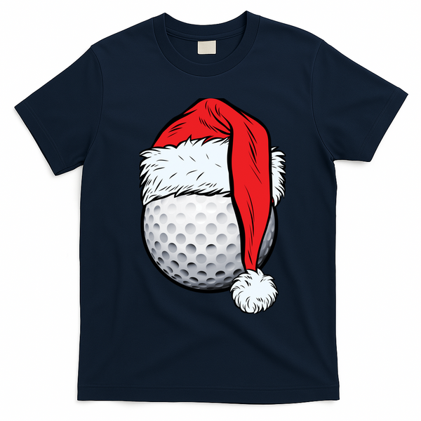 Christmas Golf Ball Santa Hat Funny Sport Xmas T-Shirt - Navy Blue