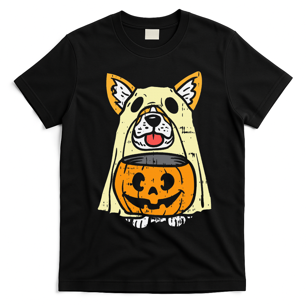 Corgi Ghost Halloween Costume for Dog Lovers T-Shirt - Black