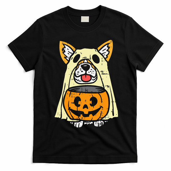 Corgi Ghost Halloween Costume for Dog Lovers T-Shirt - Black