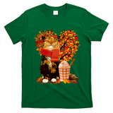 Cute Happy Autumn Cat With Pumpkin Spice Drink Fall Lover T-Shirt - Irish Green