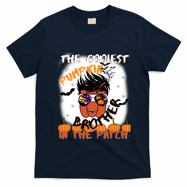 Coolest Pumpkin Brother In The Patch Halloween Gift T-Shirt - Navy Blue