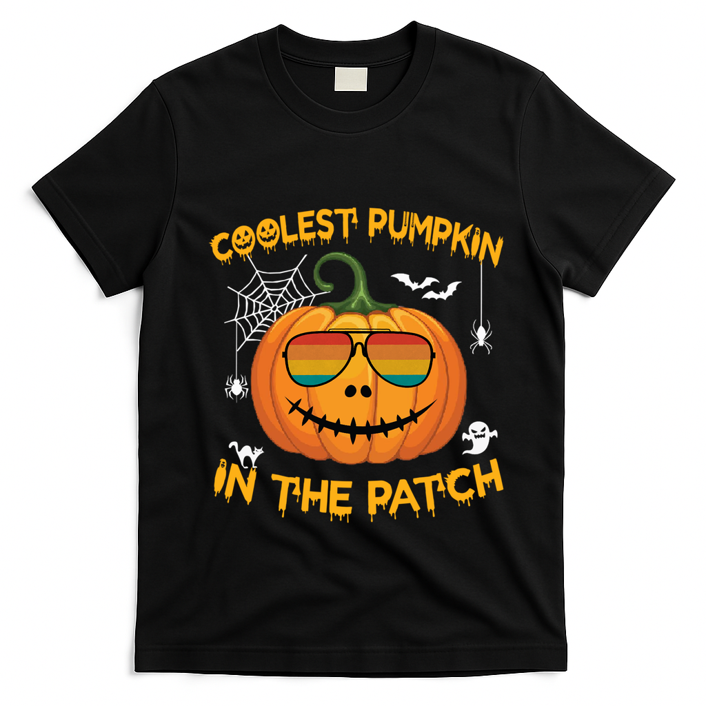 Coolest Pumpkin In The Patch Funny Pumpkin Sunglasses Gift T-Shirt - Black