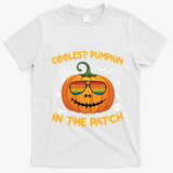 Coolest Pumpkin In The Patch Funny Pumpkin Sunglasses Gift T-Shirt - White