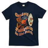 Coolest Pumpkin In The Patch Floral Ghost Funny Gift T-Shirt - Navy Blue