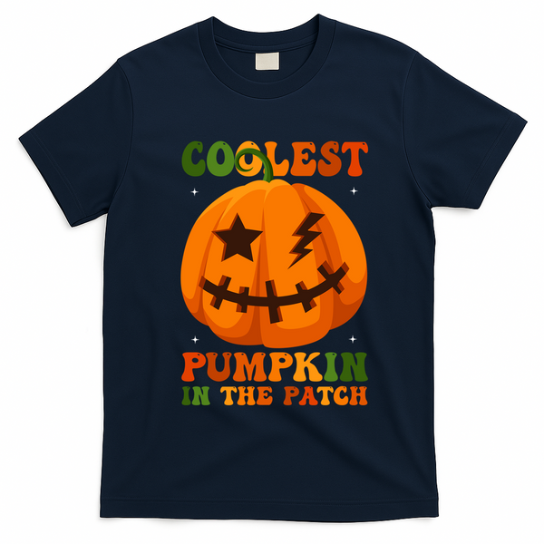Coolest Pumpkin In The Patch Groovy Happy Halloween Cool Gift T-Shirt - Navy Blue