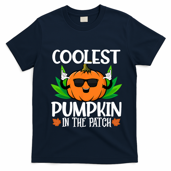 Coolest Pumpkin In The Patch Sunglasses Pumpkin Halloween Gift T-Shirt - Navy Blue