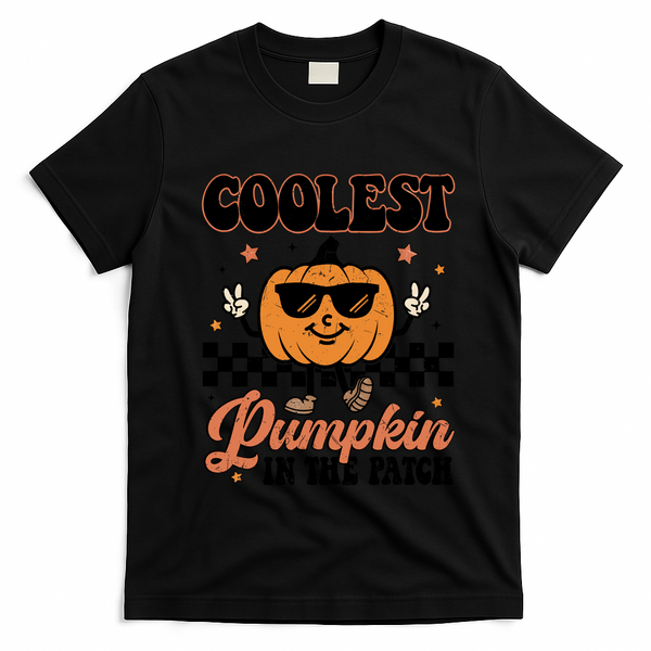 Coolest Pumpkin In The Patch Fall Vibes Retro Halloween Autumn T-Shirt - Black