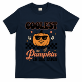 Coolest Pumpkin In The Patch Fall Vibes Retro Halloween Autumn T-Shirt - Navy Blue