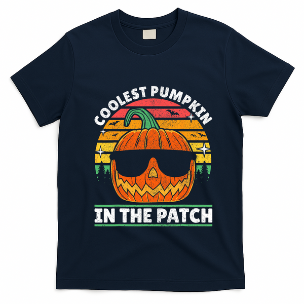 Coolest Pumpkin In The Patch Boy Retro Groovy Halloween T-Shirt - Navy Blue