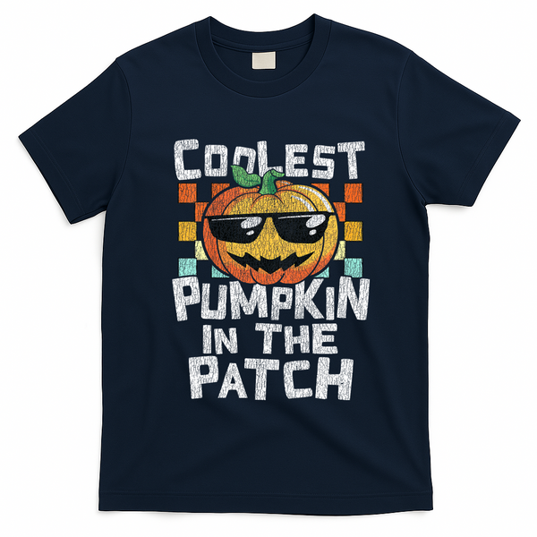 Coolest Pumpkin In The Patch Halloween Girls T-Shirt - Navy Blue