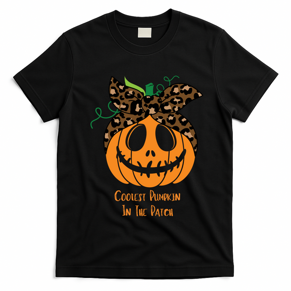 Coolest Pumpkin In The Patch Jackolantern Leopard Head Scarf Cool Gift T-Shirt - Black
