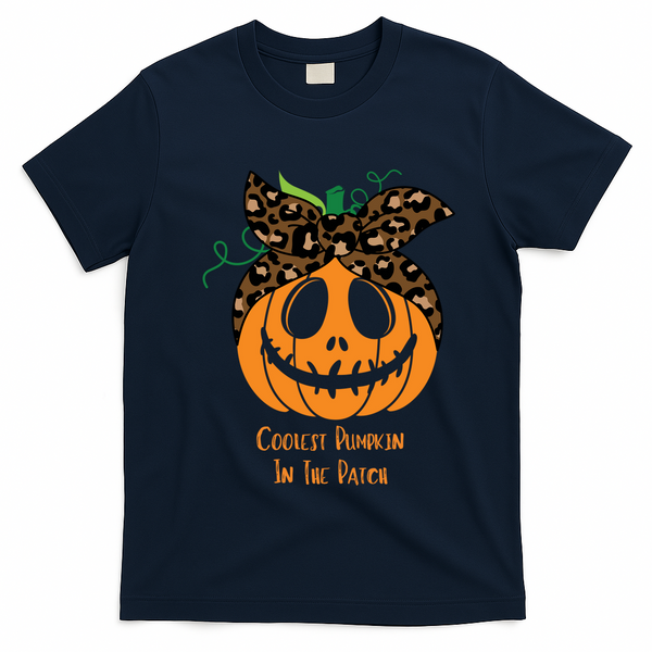 Coolest Pumpkin In The Patch Jackolantern Leopard Head Scarf Cool Gift T-Shirt - Navy Blue