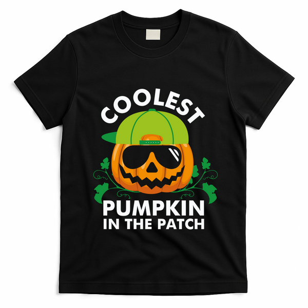 Coolest Pumpkin In The Patch Boy Pumpkin Halloween T-Shirt - Black