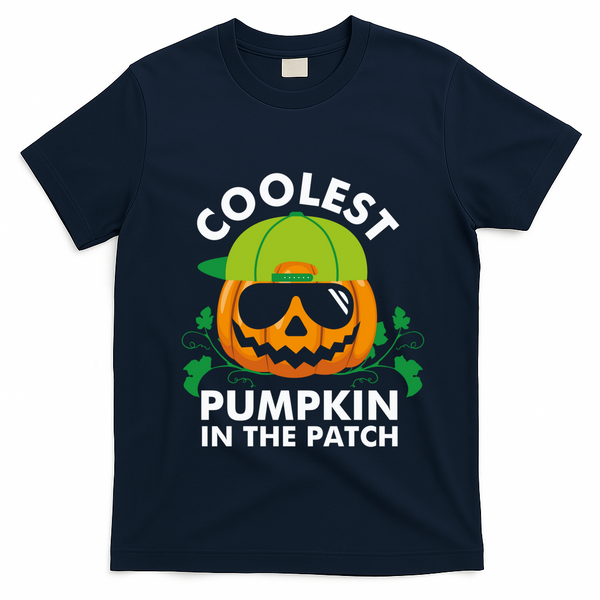 Coolest Pumpkin In The Patch Boy Pumpkin Halloween T-Shirt - Navy Blue
