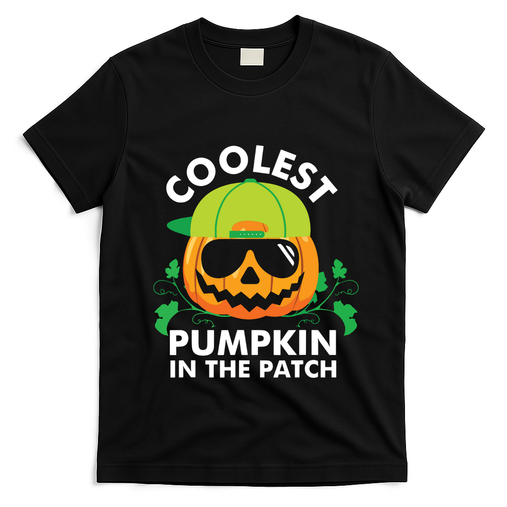 Coolest Pumpkin In The Patch Kids Boy Pumpkin Halloween T-Shirt - Black