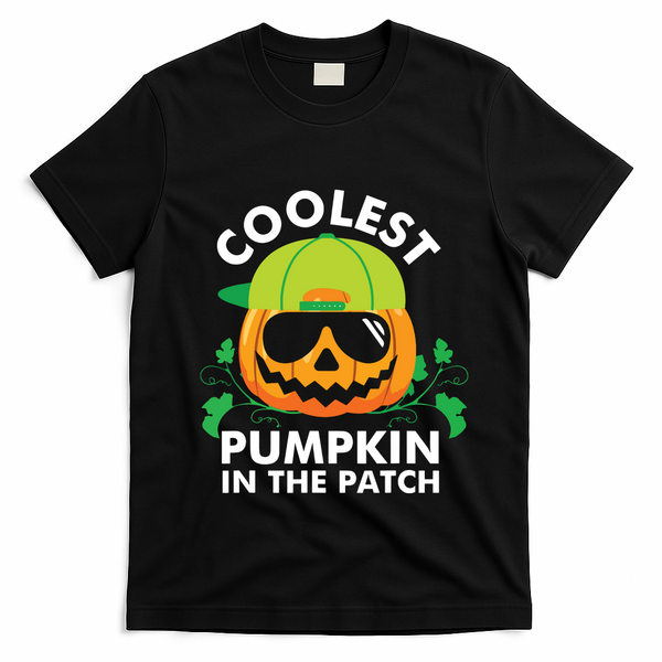 Coolest Pumpkin In The Patch Kids Boy Pumpkin Halloween T-Shirt - Black