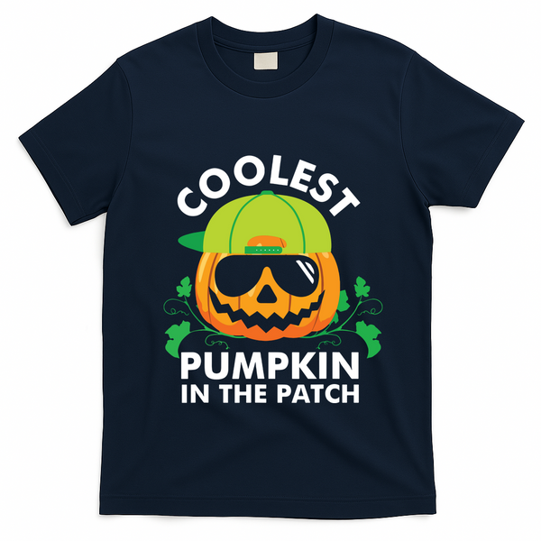 Coolest Pumpkin In The Patch Kids Boy Pumpkin Halloween T-Shirt - Navy Blue