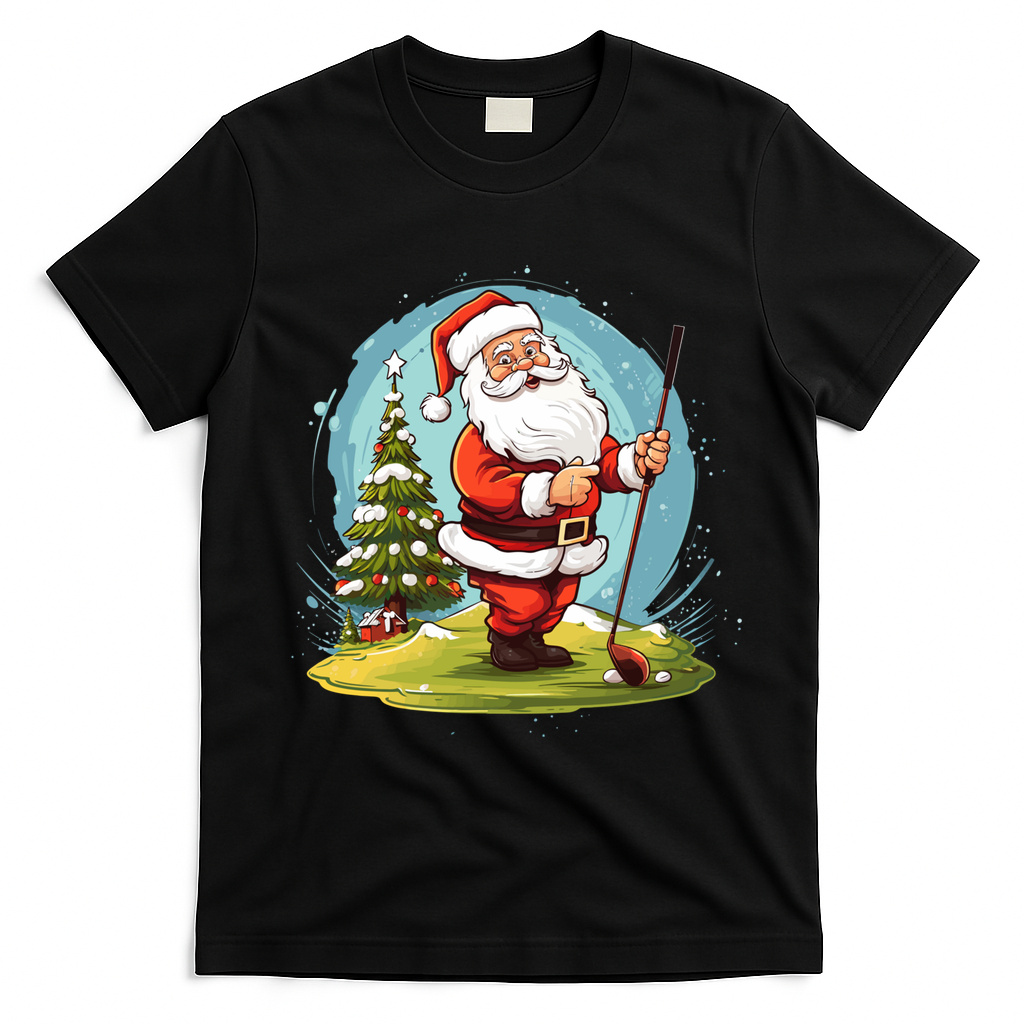 Christmas Santa Claus Golf Xmas Gift T-Shirt - Black
