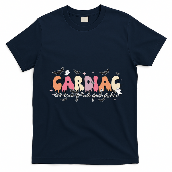 Cardiac Sonographer Halloween Ghosts Echocardiographers T-Shirt - Navy Blue