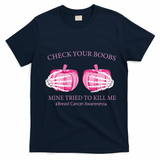 Check Your Boobs Mine Tried To Kill Me Breast Cancer Pumpkin T-Shirt - Navy Blue