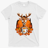 Deer Antlers Pumpkin Spice Latte Fall Thanksgiving Halloween T-Shirt - White