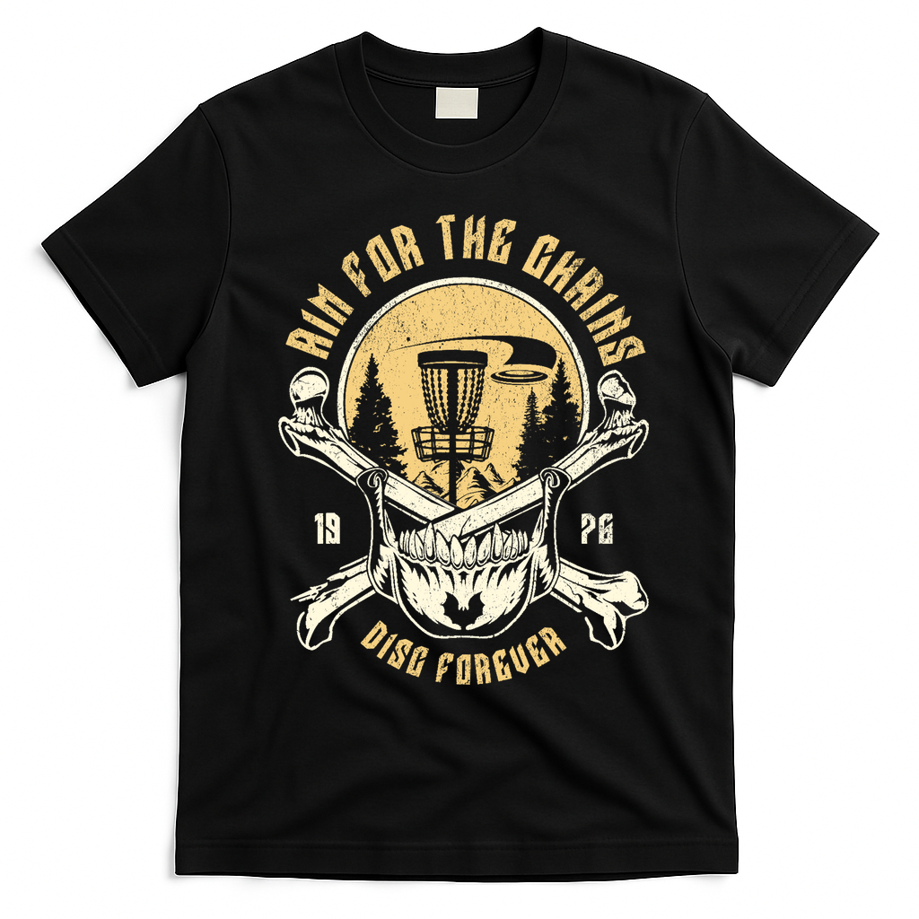 Disc Golf Aim For The Chains Skull T-Shirt - Black
