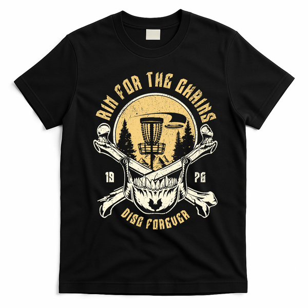 Disc Golf Aim For The Chains Skull T-Shirt - Black