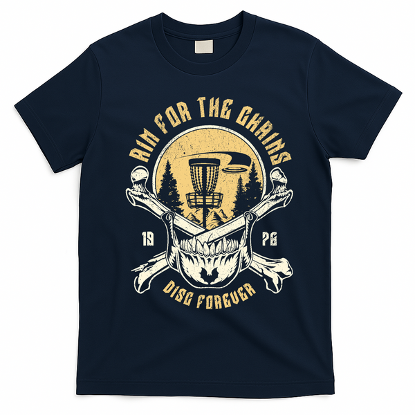 Disc Golf Aim For The Chains Skull T-Shirt - Navy Blue