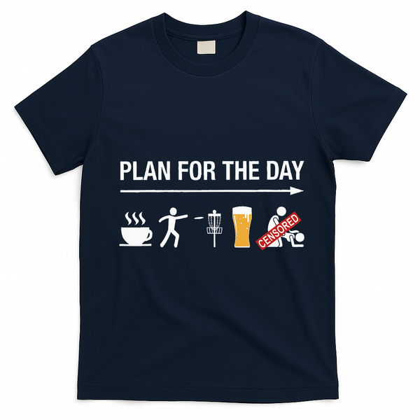 Disc Golf Basket Frisbee Golfing Frolf Coffee Beer Adult T-Shirt - Navy Blue