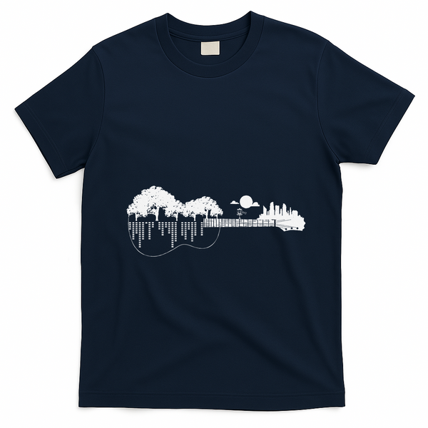 Disc Golf Flying Disc Disc Golf Sunset Guitar T-Shirt - Navy Blue