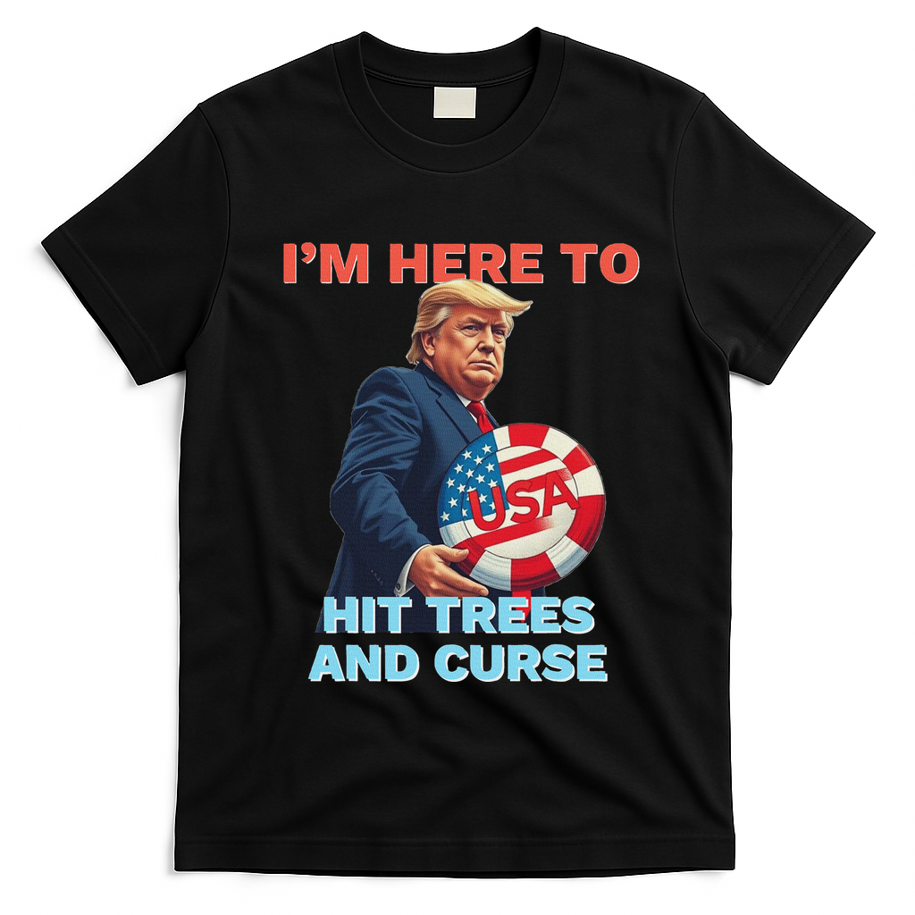 Disc Golf Funny Hit Trees And Curse Retro Disc Golf T-Shirt - Black