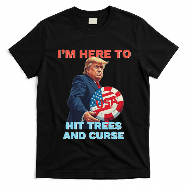 Disc Golf Funny Hit Trees And Curse Retro Disc Golf T-Shirt - Black