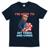 Disc Golf Funny Hit Trees And Curse Retro Disc Golf T-Shirt - Navy Blue