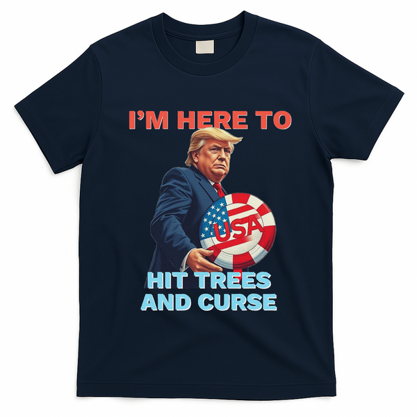 Disc Golf Funny Hit Trees And Curse Retro Disc Golf T-Shirt - Navy Blue