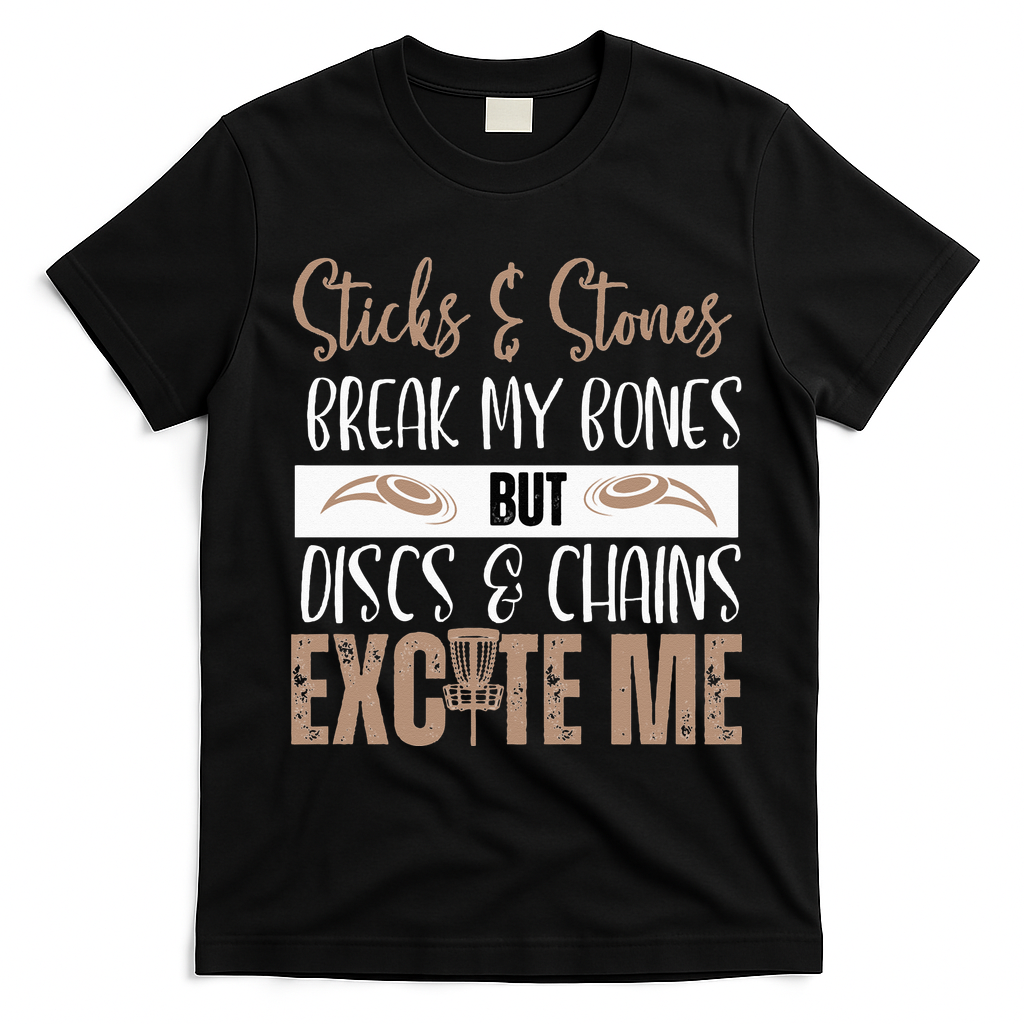 Disc Golf Funny Discs & Chains Excite Me Brown T-Shirt - Black