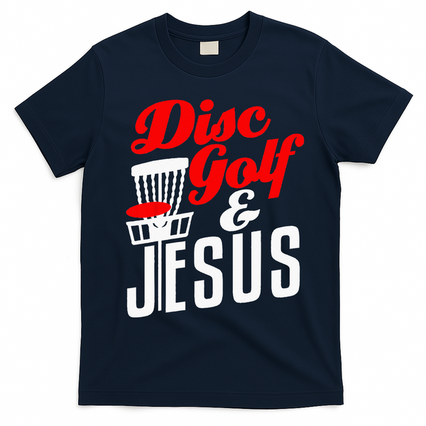 Disc Golf Jesus Christian Gift Funny Golfing Golfer Lover T-Shirt - Navy Blue