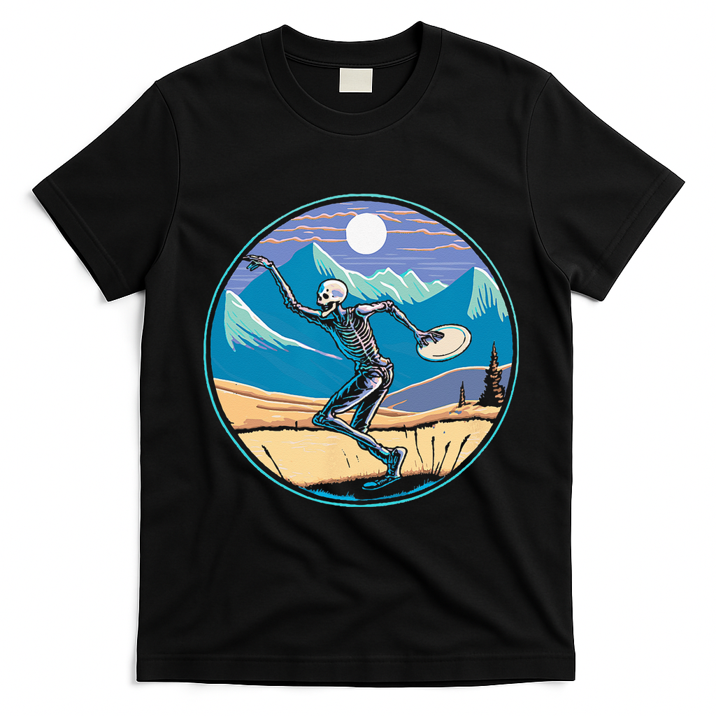 Disc Golf Player Skeleton Disc Golfer Funny Outdoor Nature T-Shirt - Black