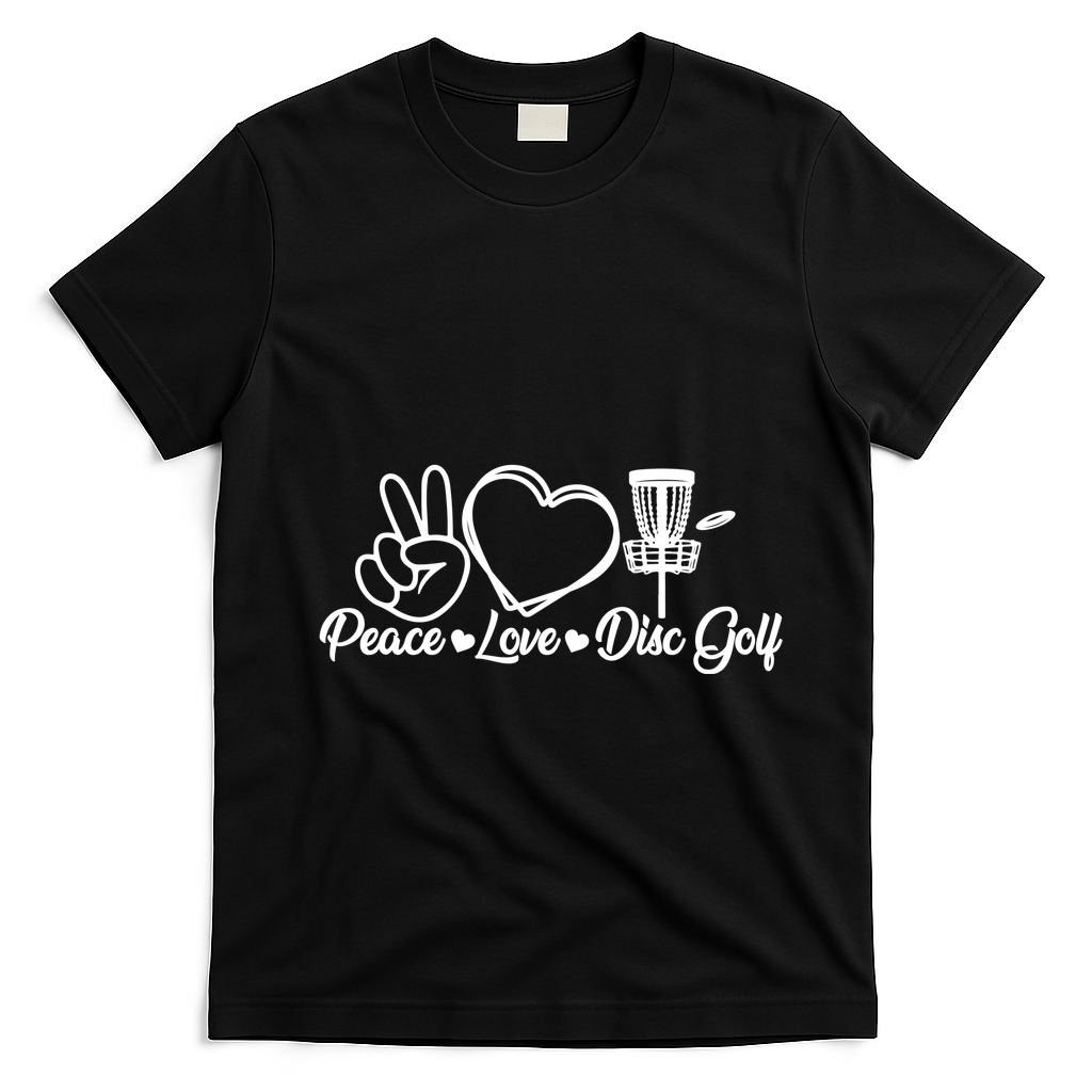 Disc Golfing Peace Love Disc Golf T-Shirt - Black