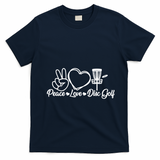 Disc Golfing Peace Love Disc Golf T-Shirt - Navy Blue
