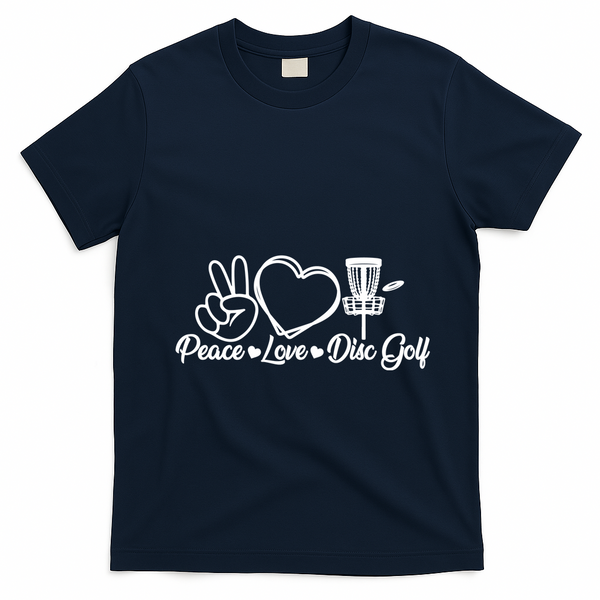 Disc Golfing Peace Love Disc Golf T-Shirt - Navy Blue