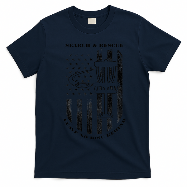 Disc Golf Rescue Squad Never Lose a Disc Black T-Shirt - Navy Blue