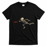 Disc Golfing Skeleton Halloween Disc Golf Halloween T-Shirt - Black